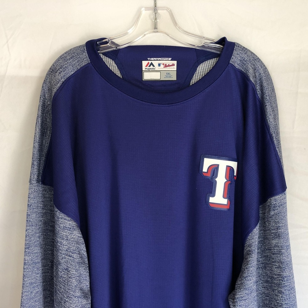 Texas Rangers Shirt Mens 5XL Blue Long Sleeve MLB Baseball Majestic ThermaBase - Picture 2 of 10